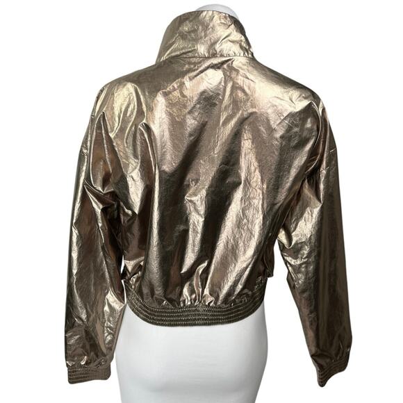 Victoria Sport Women's Gold Metallic Zip Up High Neck Crop Bomber Coat Jacket XS - Picture 2 of 5